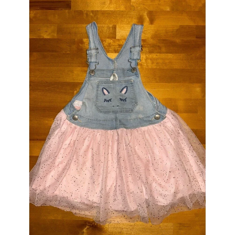 Girls OshKosh B’Gosh Unicorn Overall and Tulle Dress Size 5T